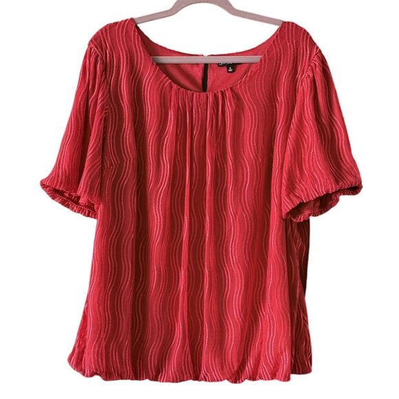 Sara Michelle Womens Red Wavy Striped Short Sleeve Top 3X Casual Holiday - Picture 1 of 7